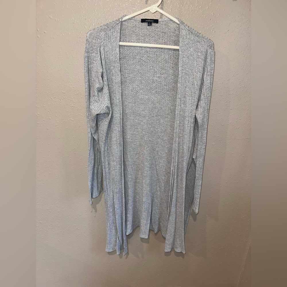 Ambiance Light Gray Open-Front Ribbed Cardigan
